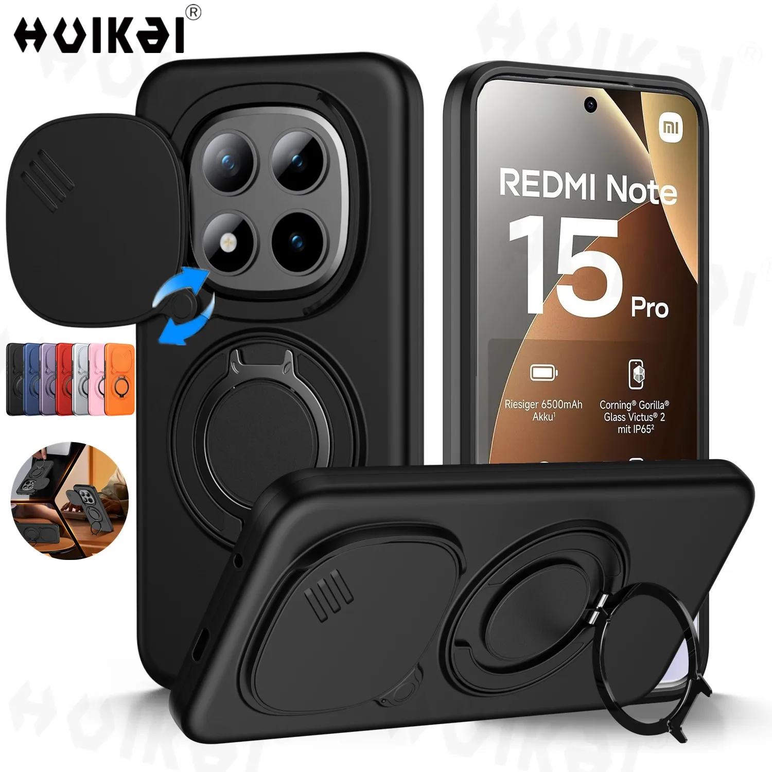 Funda Protectora para Cámara Deslizante para Redmi Note 15 Pro Plus 5G 15 Xiaomi POCO M8 Pro, Soporte Vertical, Antigolpes, Magnética