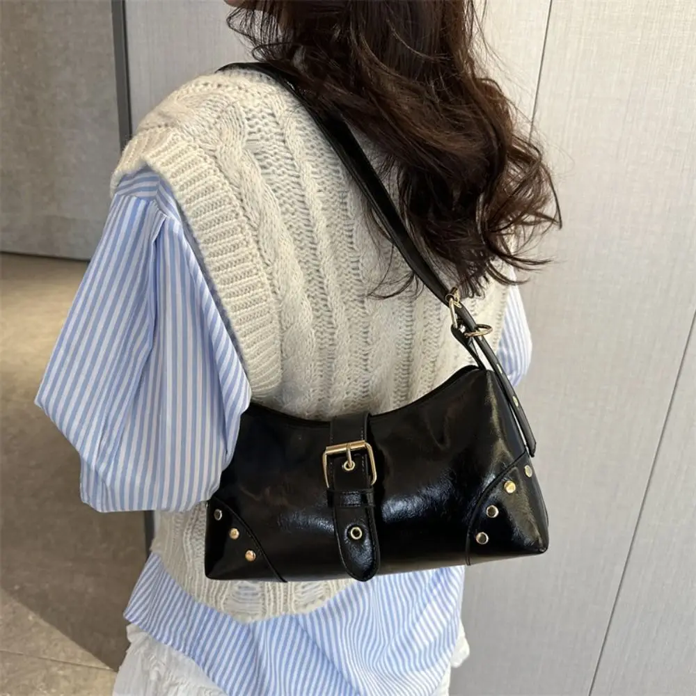 

​​2025 New Women Studded Leather Handbag Multi-way Tote Crossbody Shoulder Purse Vintage Style Adjustable Strap for Daily Use​
