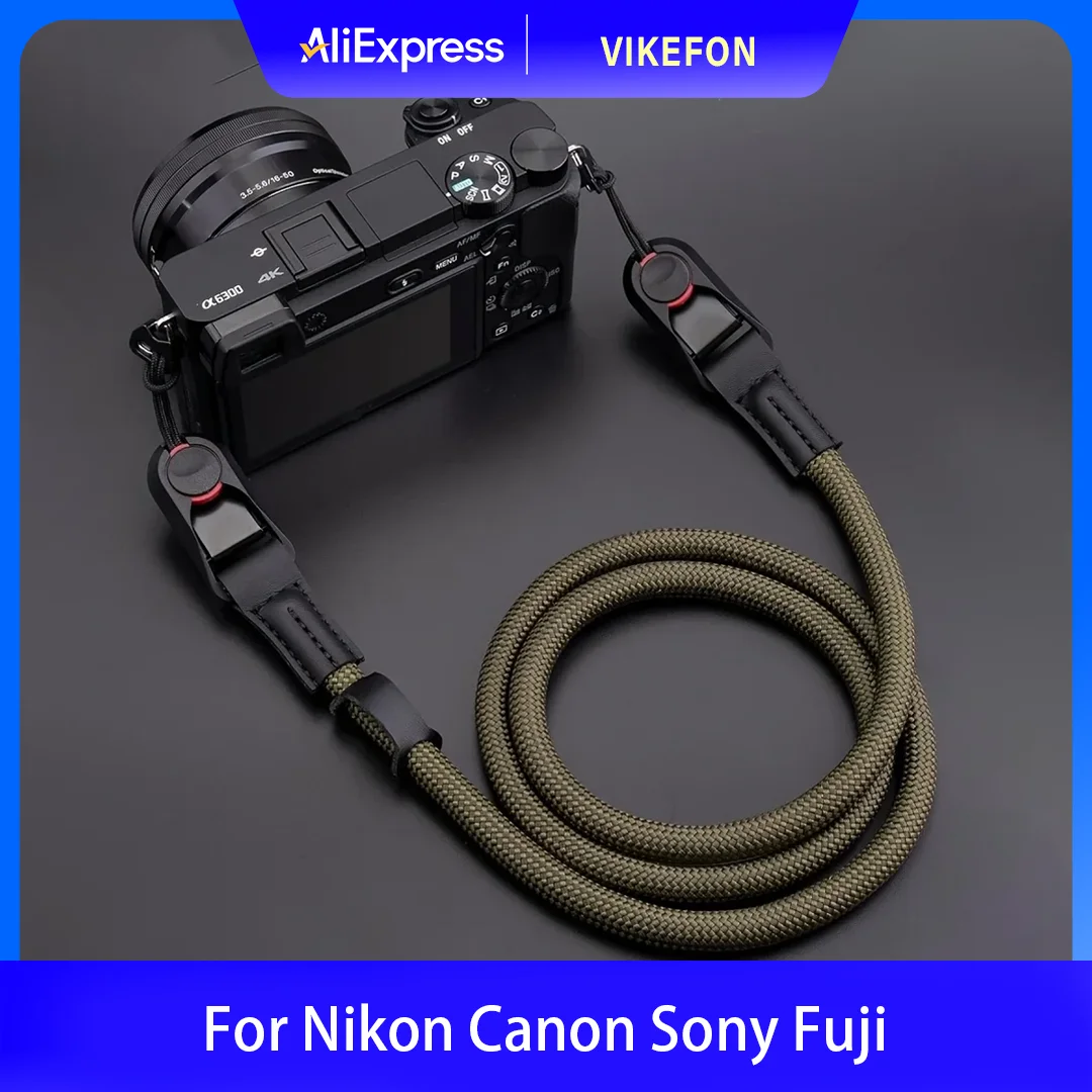 Verstellbarer Schnellverschluss-Kameragurt aus strapazierfähigem Polyamid-Kletterseil für DSLR- und spiegellose Kameras von Nikon, Canon, Sony, Fuji
