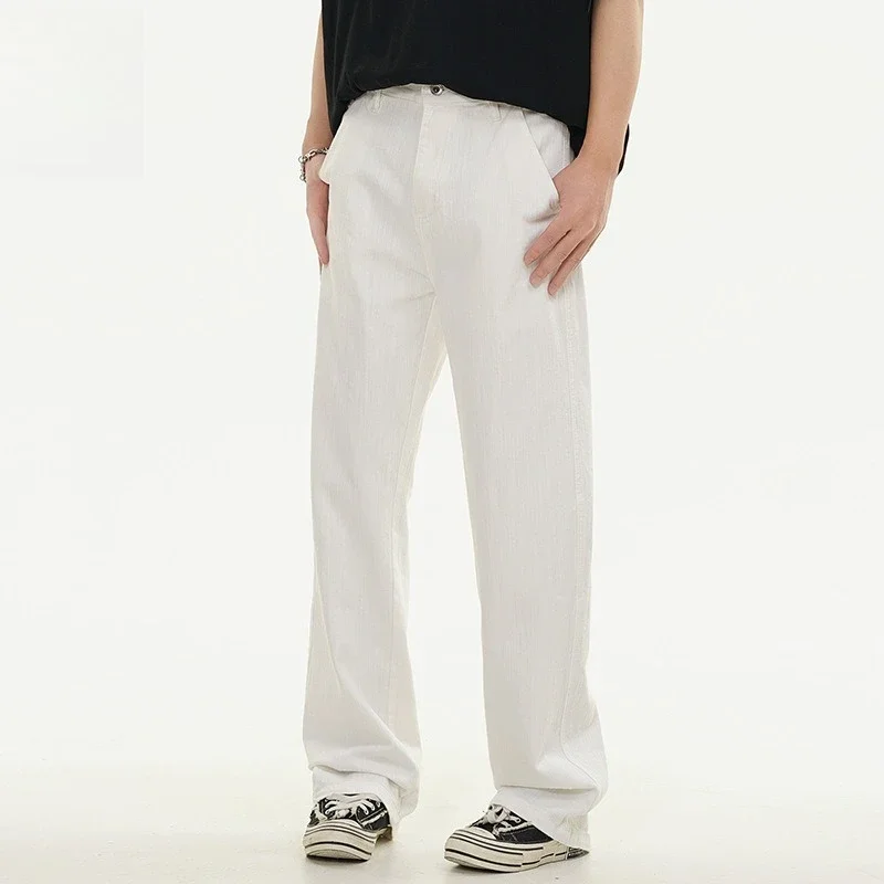 

Good Quality Men's Casual Pants Summer Fashion Solid Color Textured Simple Basic Straight Trouser Vibe Style Vintage Streetwear