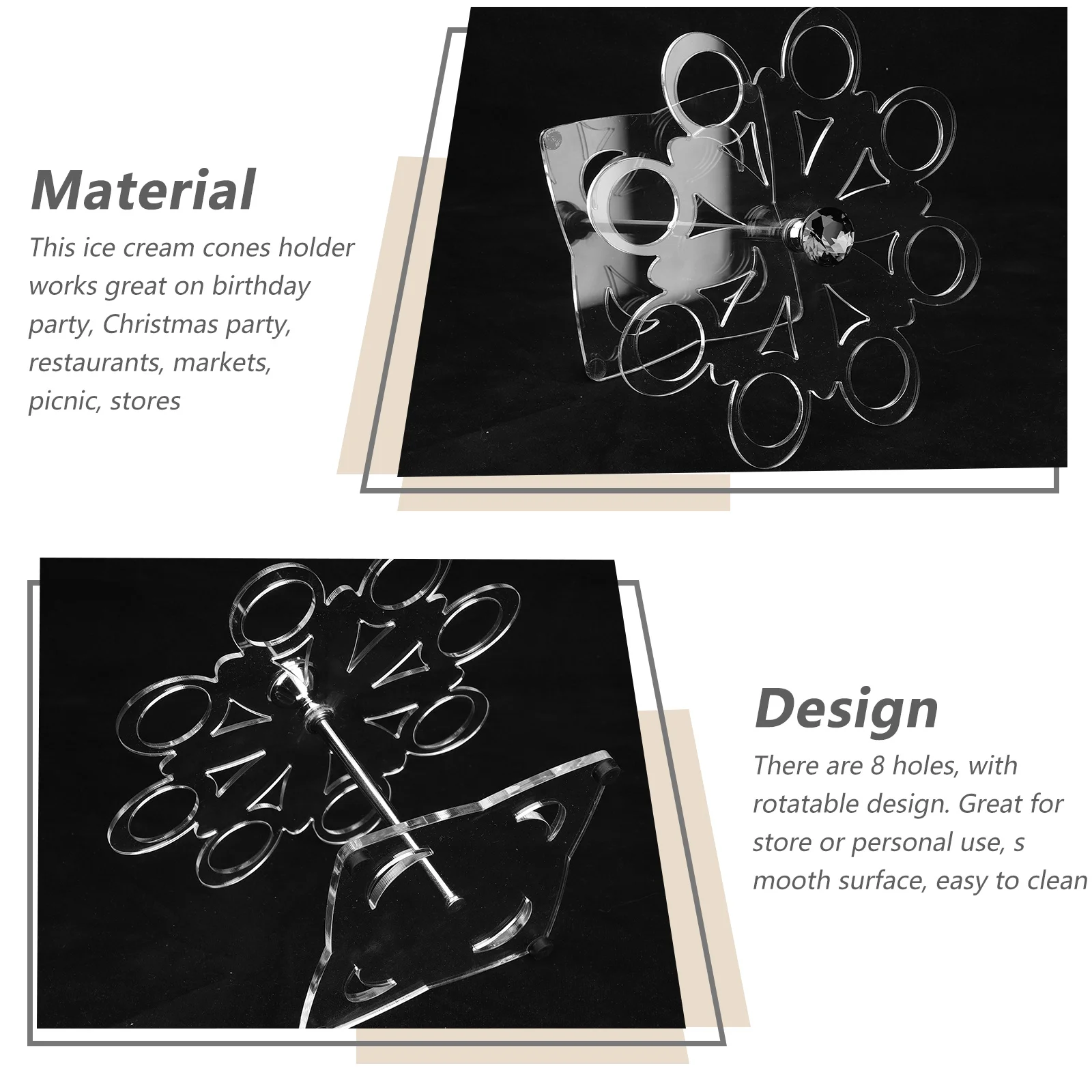 

Ice Cream Cone Holder Acrylic Rotatable 8 Holes Display Stand For Sushi Roll Popcorn Vendor Display Supplies