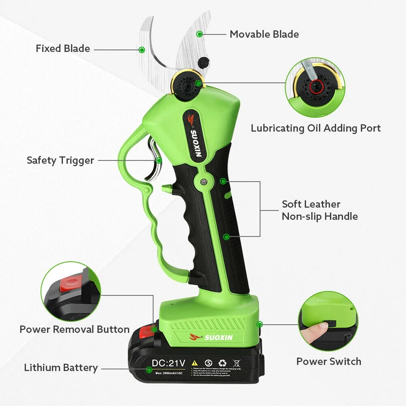 21V 30mm Li-ion battery powered cordless electric pruning operated tree prunner cutting scissors pruner shears machine