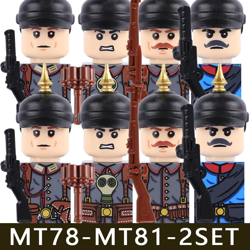 MOC Militärserie WW1 Preußische Britische Soldatenfiguren Bausteine Armee Infanterie Krieger Rucksack Zubehör Bausteine Spielzeug