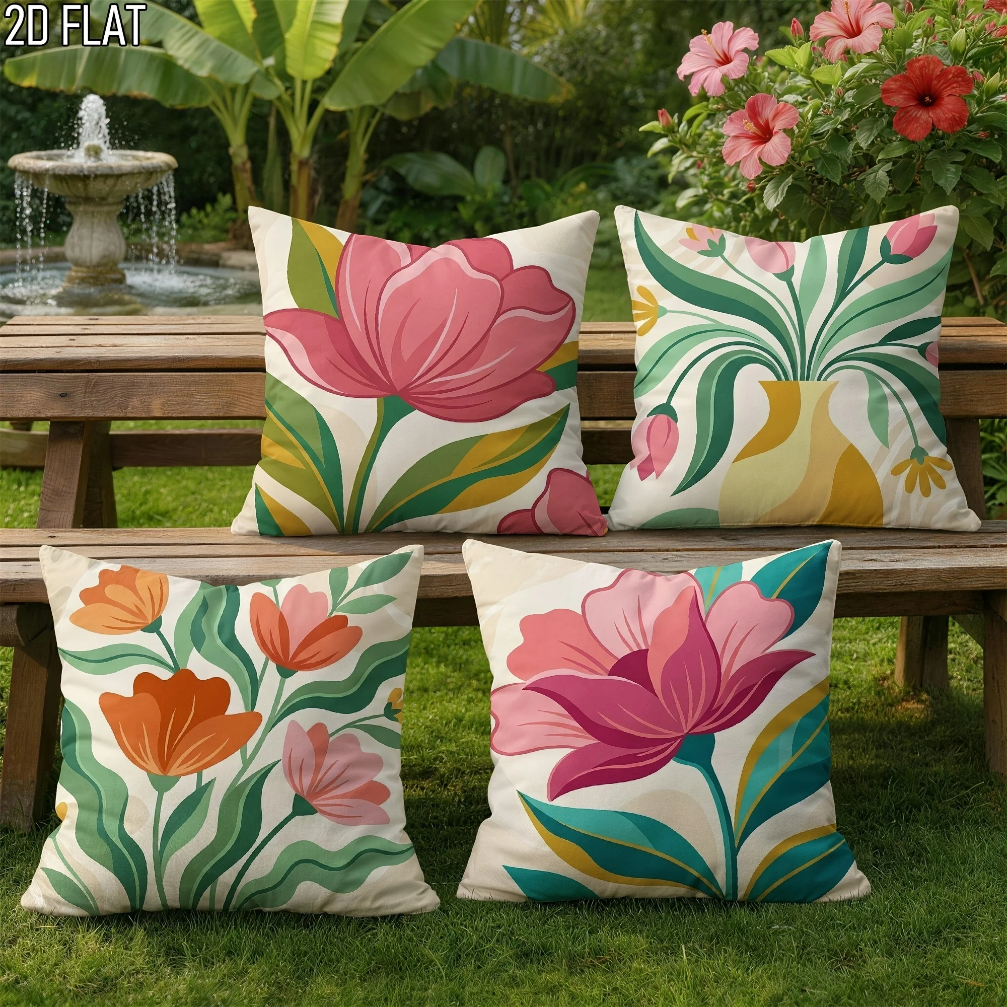 

4pcs Abstract Floral Printed Cushion Cover Tulip Flower Pillow Case Polyester Home Decor Sofa Bedroom Living Room 2D Flat Print
