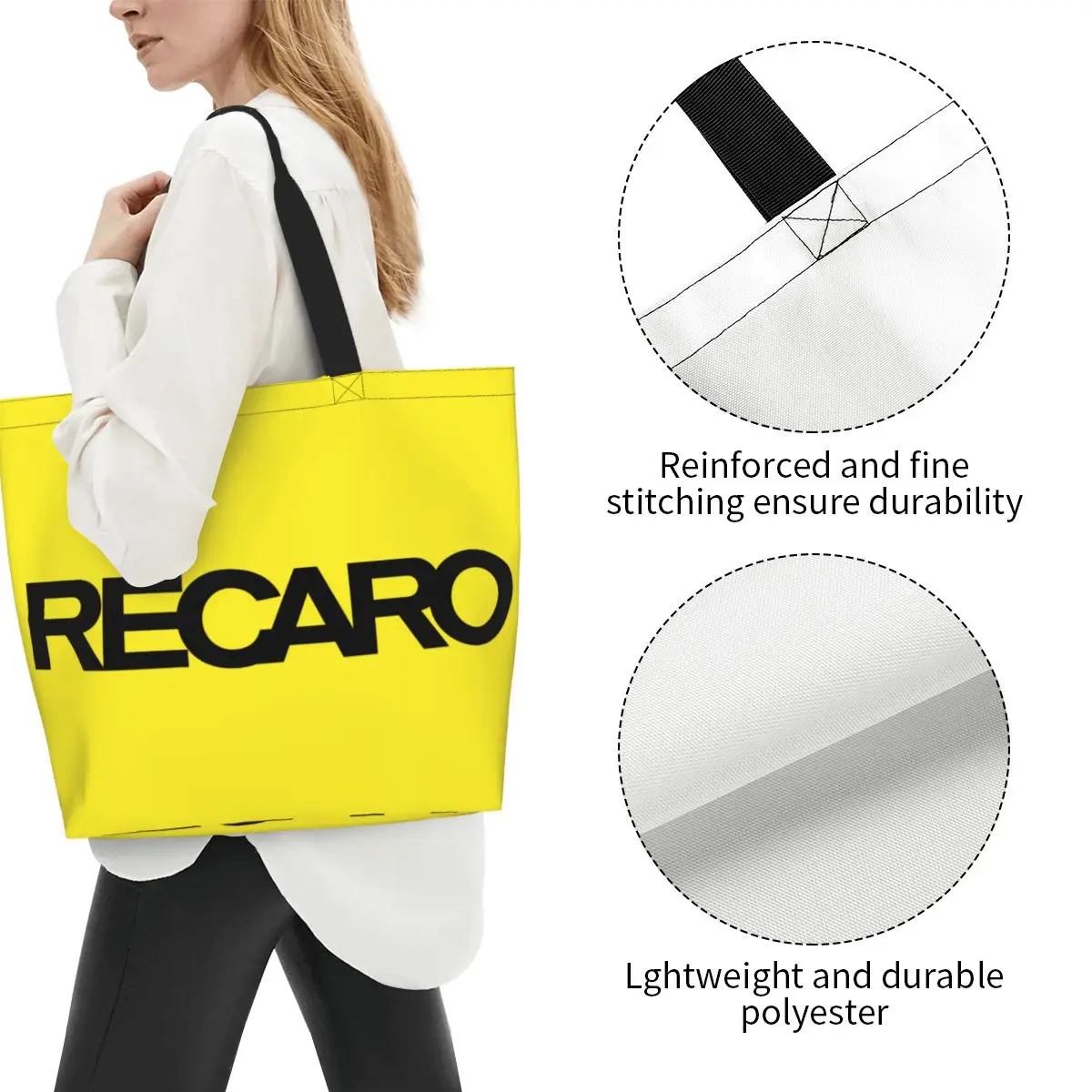 Recaros Logo Groceries Shopping Bags Funny Printing Canvas Shopper Shoulder Tote Bags Large Capacity Durable Handbag