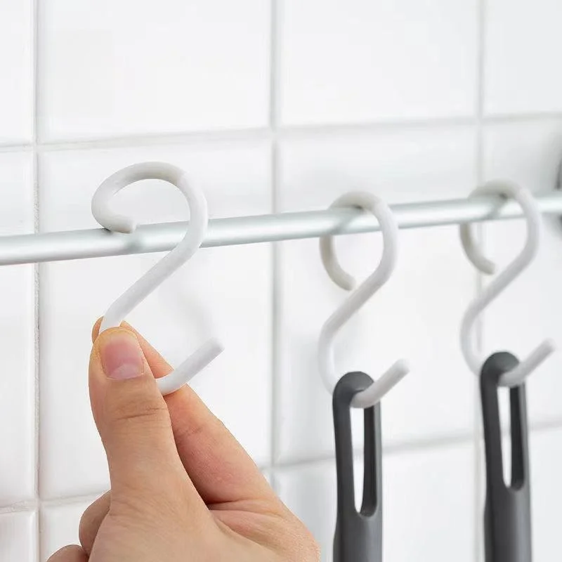 

6/9pcs Thickened non-punching plastic multi-functional hook S-type kitchen bathroom soft head hook wardrobe hook