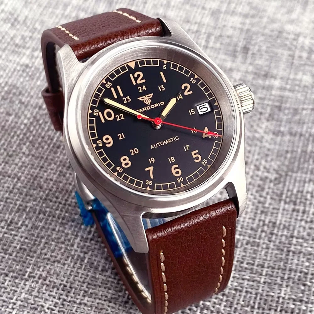 36mm Pilot Style Salmon dial Vintage Field Diver Watch Red Arrow Hand Mechanical mens watches Japan NH35A Movement Tandorio