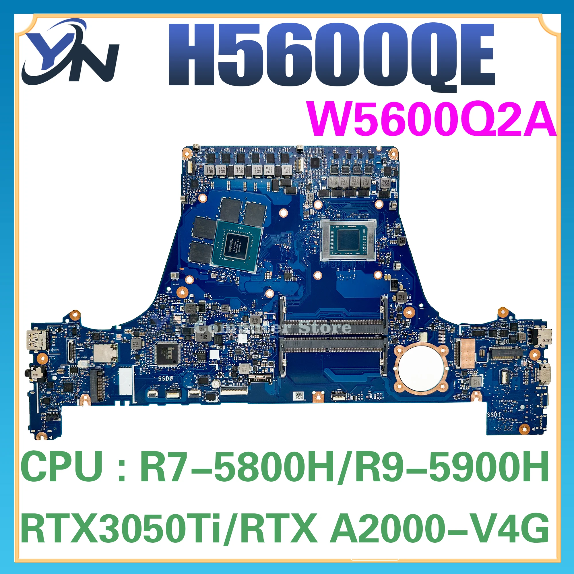 H5600Q Mainboard For ASUS H5600QE J5600QE W5600Q2A J5600Q2A Laptop Motherboard R7-5800H R9-5900H RTX3050Ti RTX-A2000 100% Test