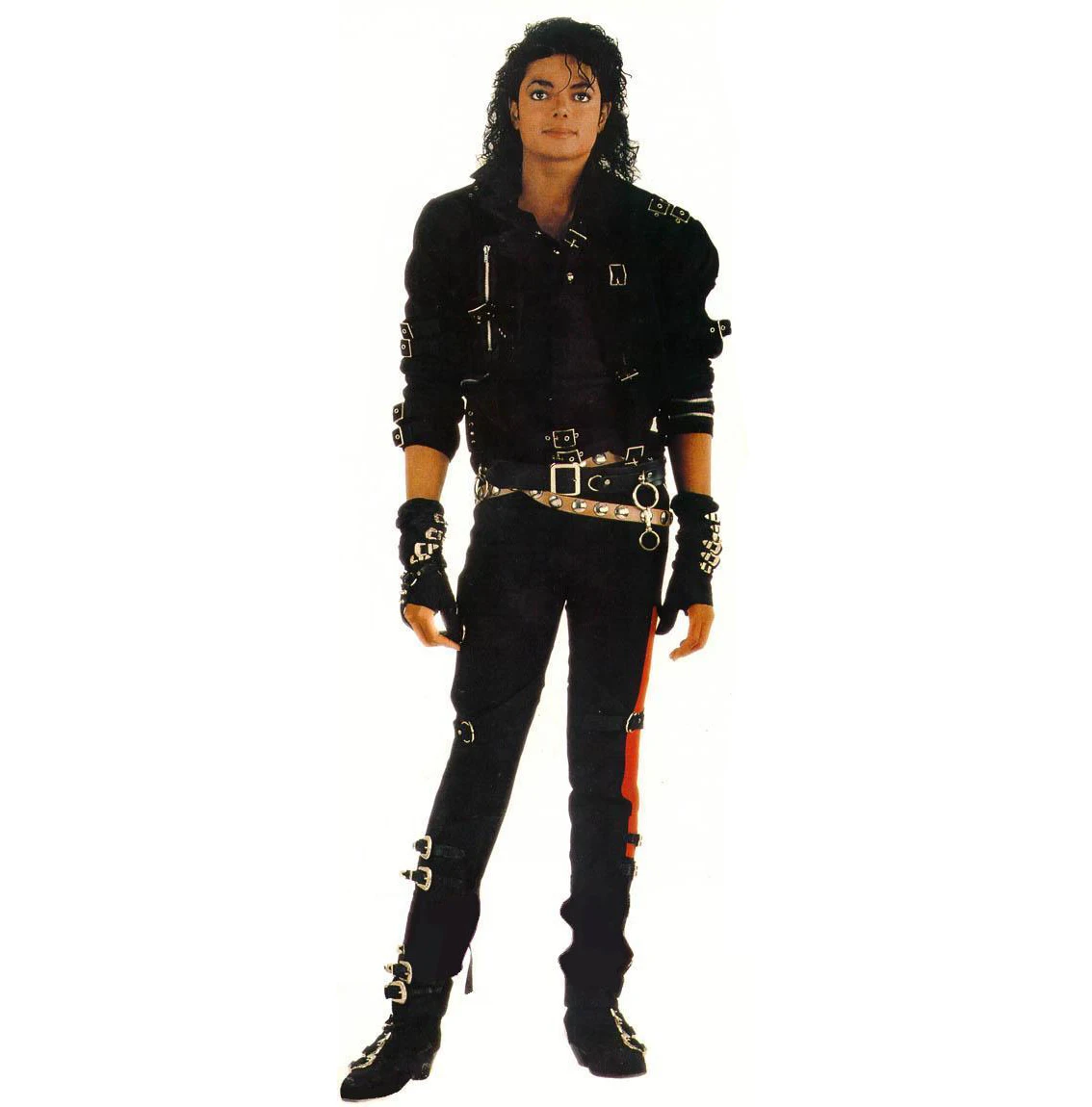 Vestido hecho a mano Michael Jackson PUNK BAD Tour Performance Metal remache cuero cinturones dorados y negros