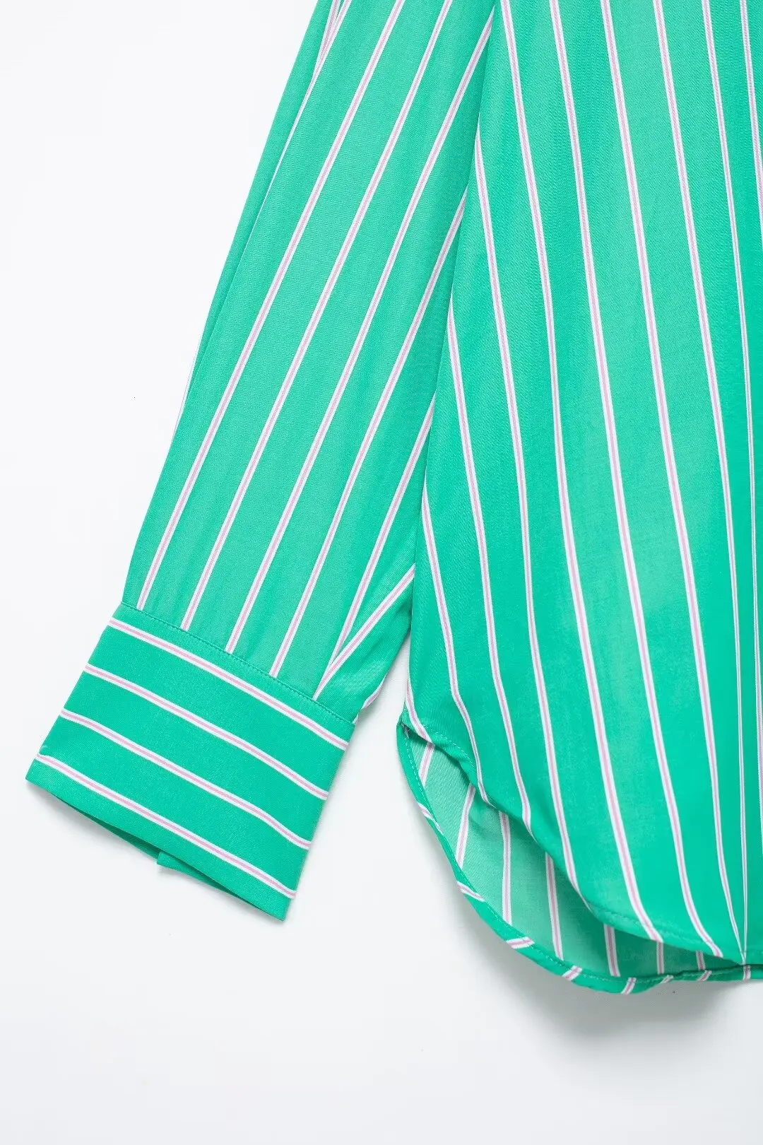 Tangada 2024 Women Green Striped Shirt Long Sleeve Female Cotton Linen Blouse Tops 3h0582