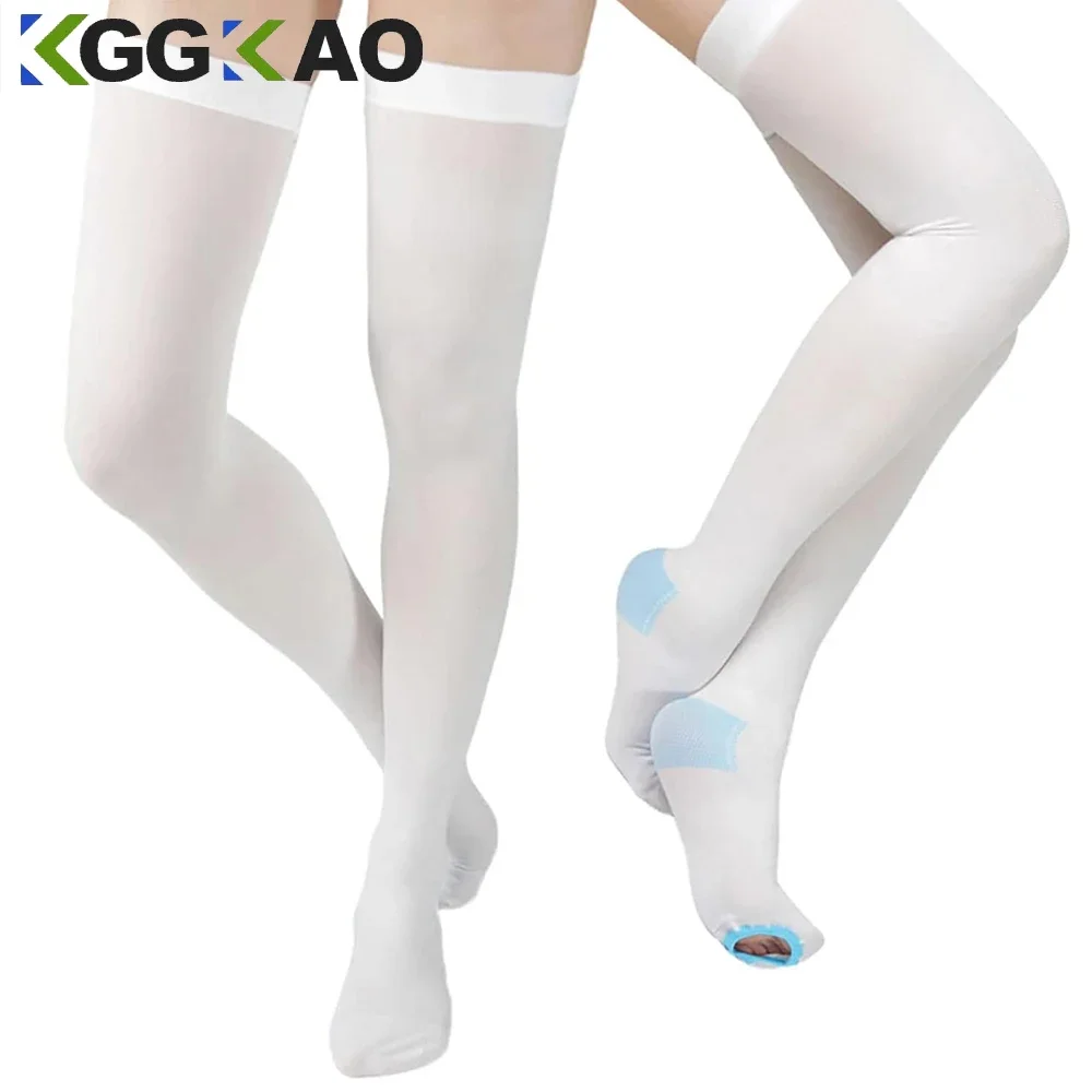 1Pair TED Hose Compression Stockings,Anti Embolism Knee-High Compression Socks with Inspection Hole,15-21mmHg Compression Hose