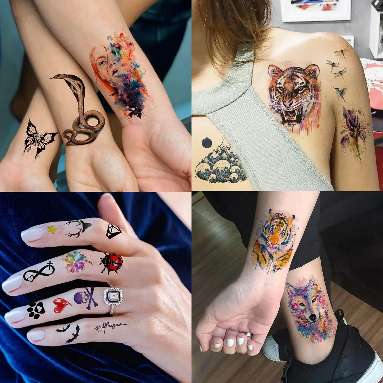 Tatuajes temporales de Tigre, León y búho para hombres y mujeres, pegatina de tatuaje realista, esqueleto, flor, Kits de tatuajes falsos, 31 hojas