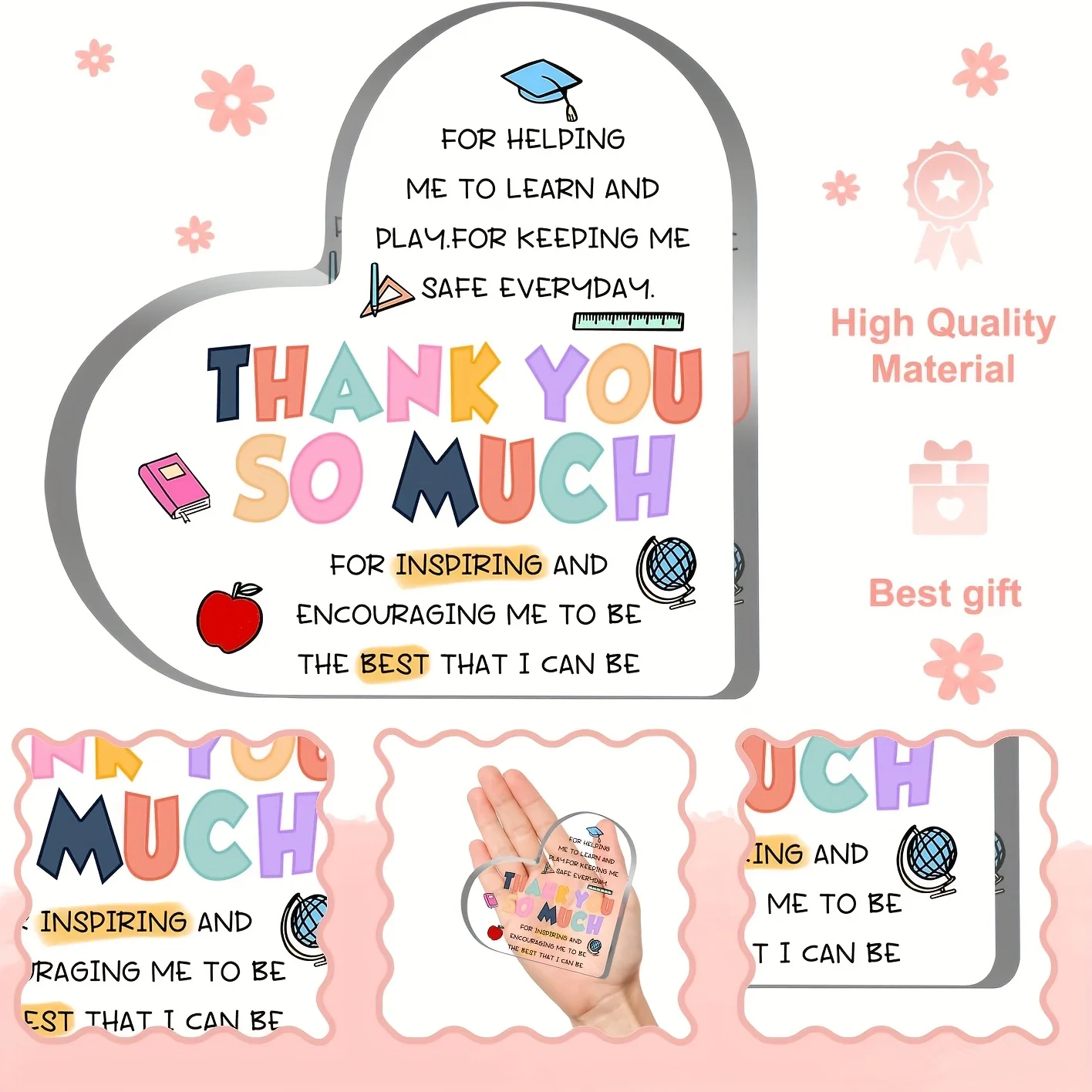 Inspirational Gifts for Women Teacher，Teacher Appreciation Gifts, Best Teacher Gifts, Heart Shape Plaque Gift