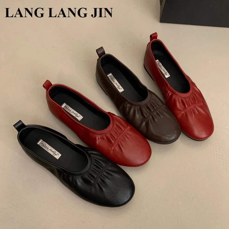 Women Round Toe Gathered Pleated Ballet Flats Soft Slip On Flat Shoes Casual Loafer With Ruched Upper Daily Dress Shoes Moccasin