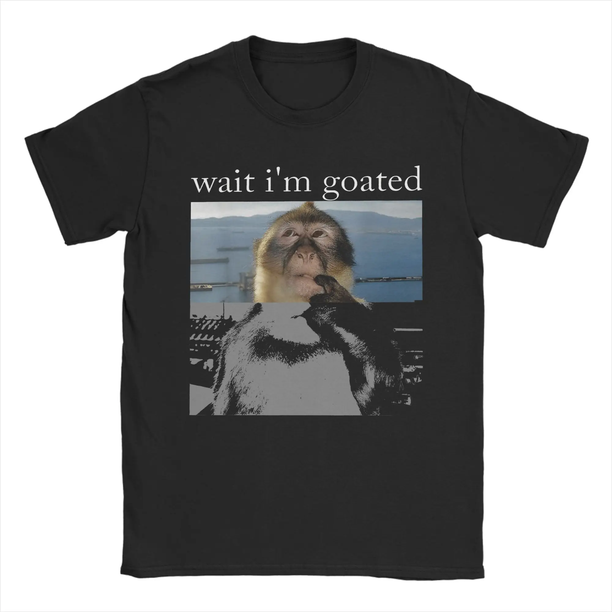 Wait I'M Goated Funny Thinking Monkey Meme Brainrot T Shirt for Men Cotton Crazy T-Shirt O Neck Tee Shirt Clothing Birthday Gift
