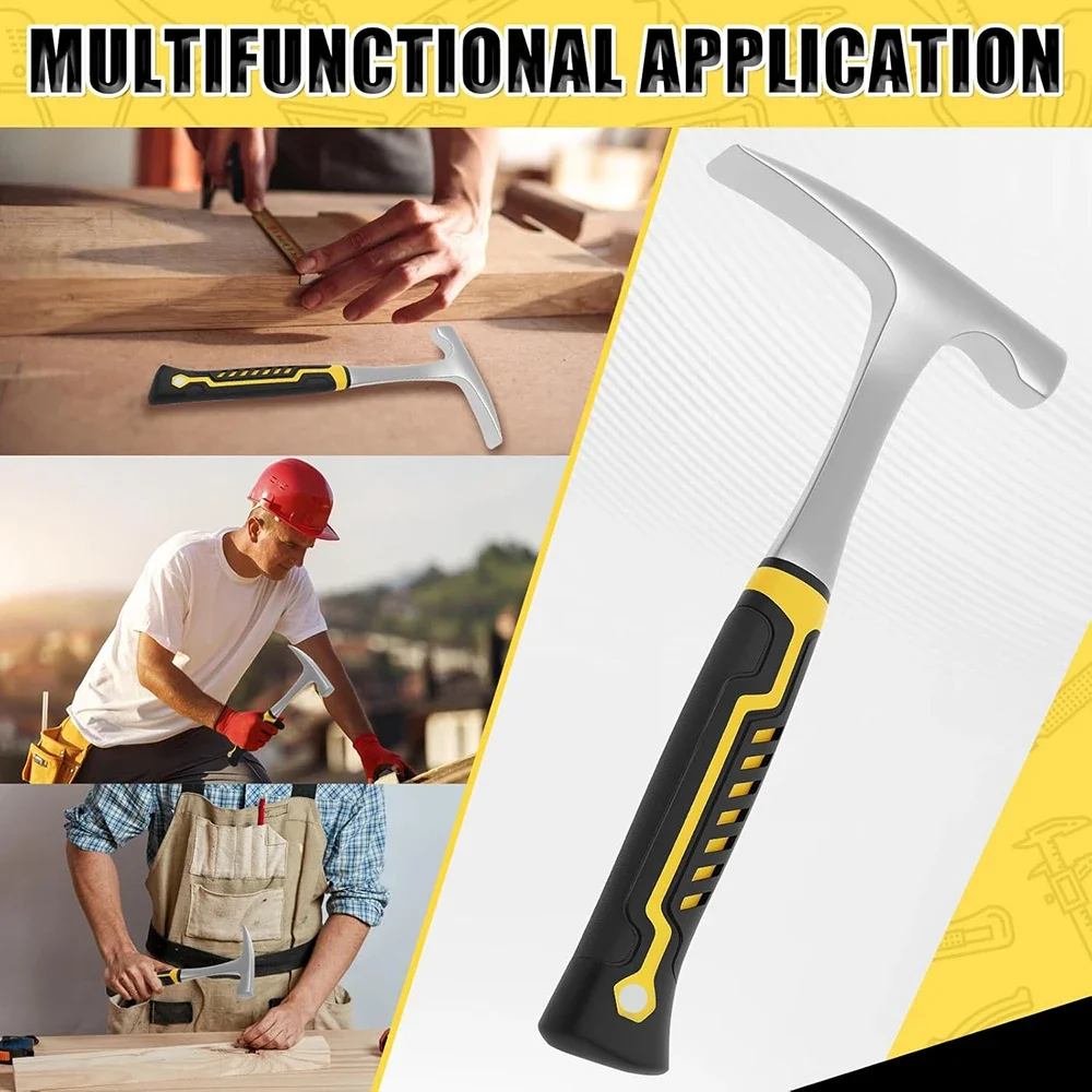 1pc High Carbon Steel Rock Pick Hammer All-Steel Geological Claw Hammer with Non-Slip Rubber Handle, Brushed Finish