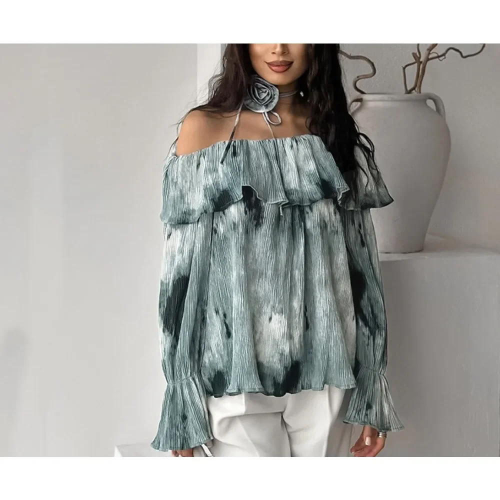 TWOTWINSTYLE Hit Color Loose Casual Blouse for Women Slash Neck Long Sleeve Temperament Shirts Female Fashion Style