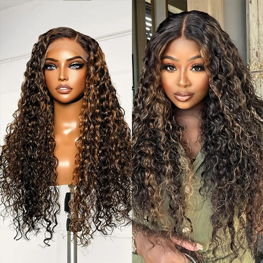 

Loose Deep Wave Glueless Wig Human Hair Ready To Wear 13x6 Lace Closure Curly Highlight Ombre 4/27 Preplucked Hairline Pre Cut