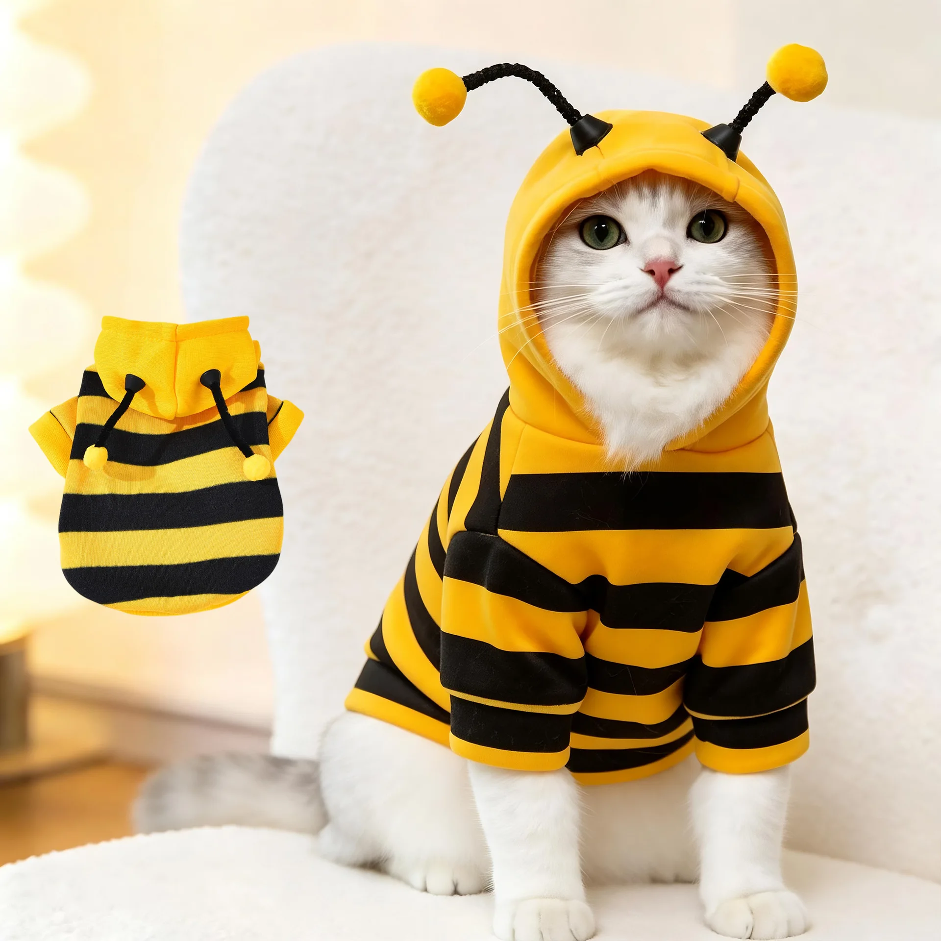 Cute BeePet Dog Autumn Winter Clothes, Funny Dog Outfit Anti-Shedding Warm Fleece Thickened for Small Dogs Winter Wear Accessory