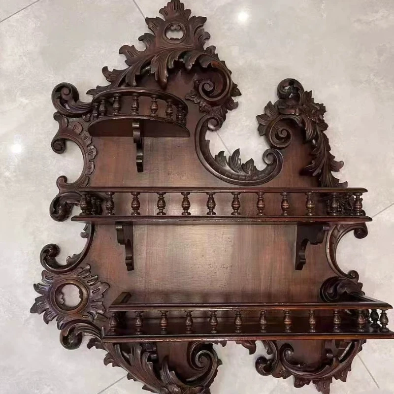 French retro solid wood wall hanging cabinet living room sofa background wall antique decorative frame wall hanging goods