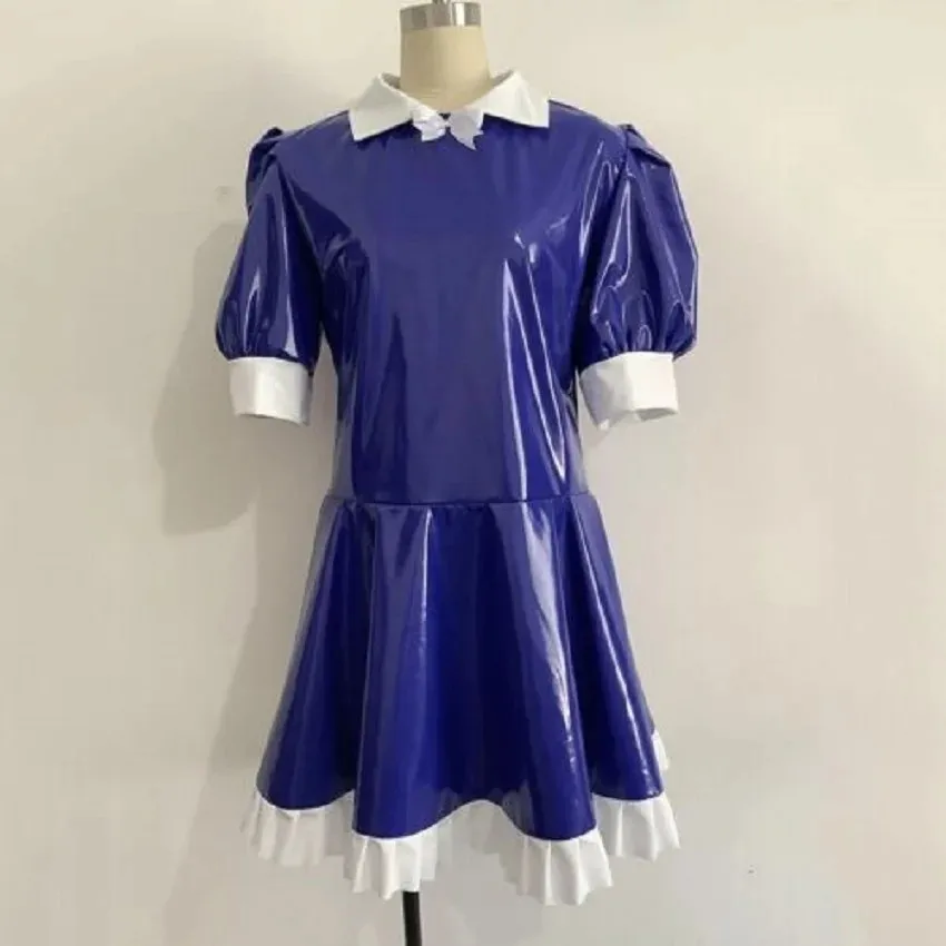 Hot Selling Sissy Cosplay Sexy Maid Blue Dress Women Girls PVC Material Adult Customized Charm Halloween Costumes