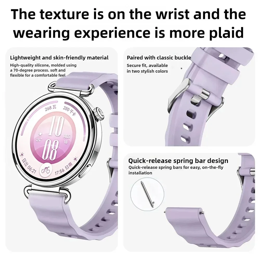 18mm Wave Silicone Strap for Huawei Watch 5 GT7-6-5-4 Pro 42mm 41mm Comfortable Belt for OPPO Watch X3 Mini/Xiaomi watch S4 41mm