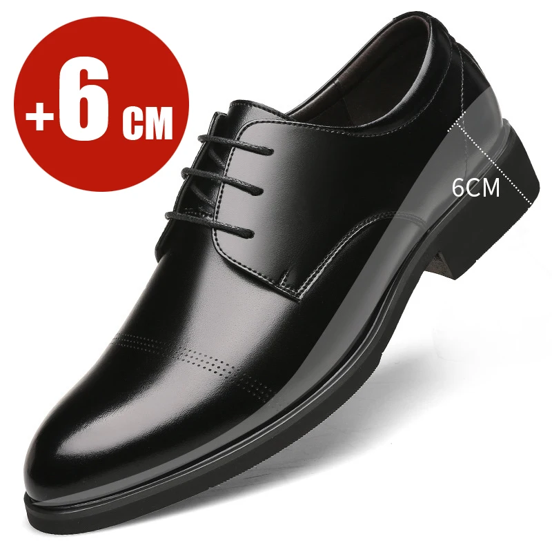 2025 Formal Height Increasing Shoes Man Taller Elevator 6CM Invisible Insole For Men Heighten Increased Oxfords Business Lift