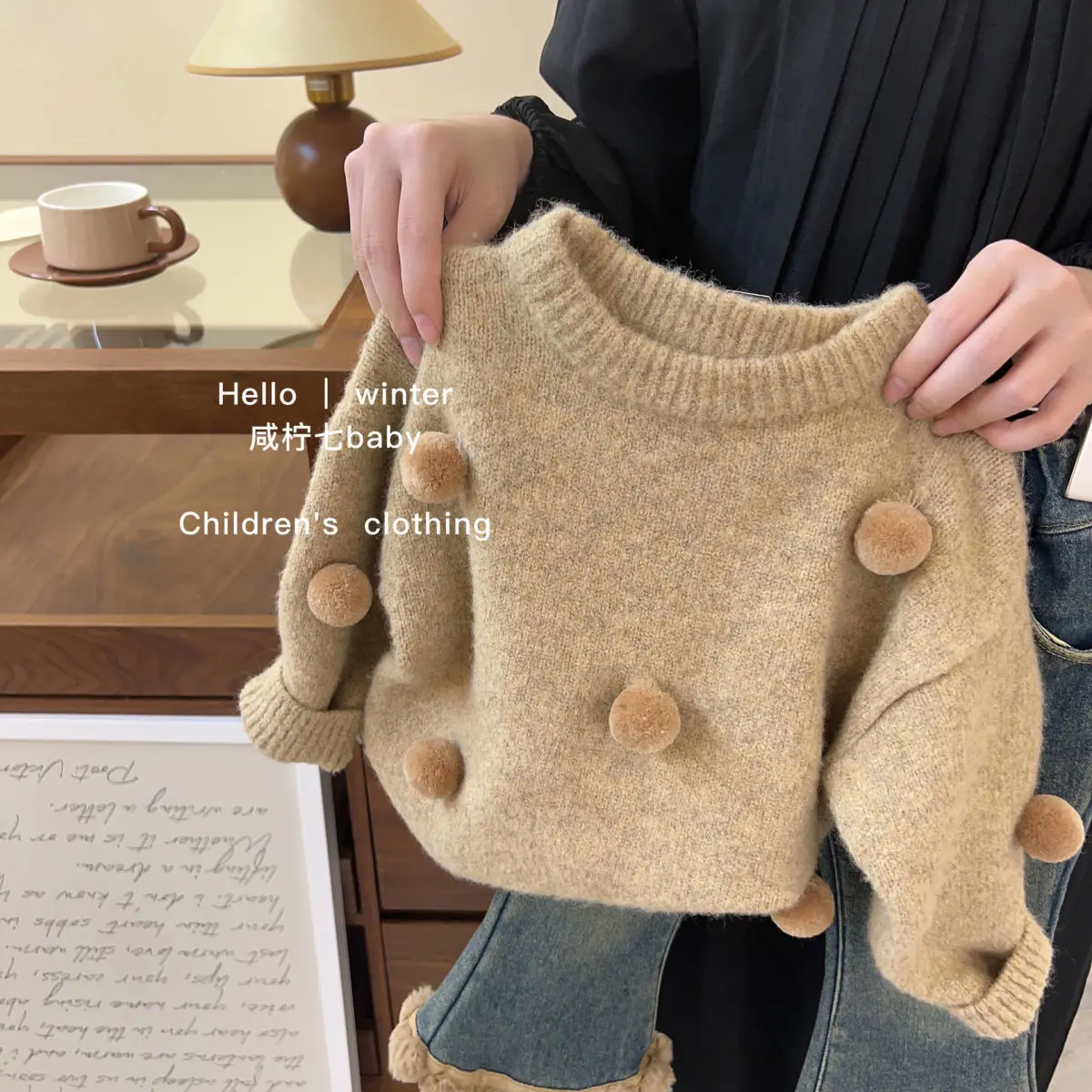 Girls Sweater Set 2023 Korean Style Autumn Winter New Casual Baby Knitted Top Plush Jeans Two-piece Fashion Girlss Pants