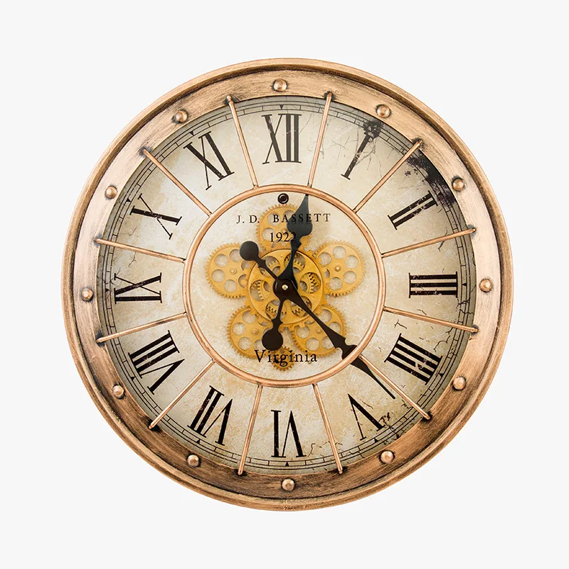 American Vintage Gear Wall Clock Metal Luxury Large Clock Silent Watch Clocks Wall Home Decor Living Room Home Decoration Gift