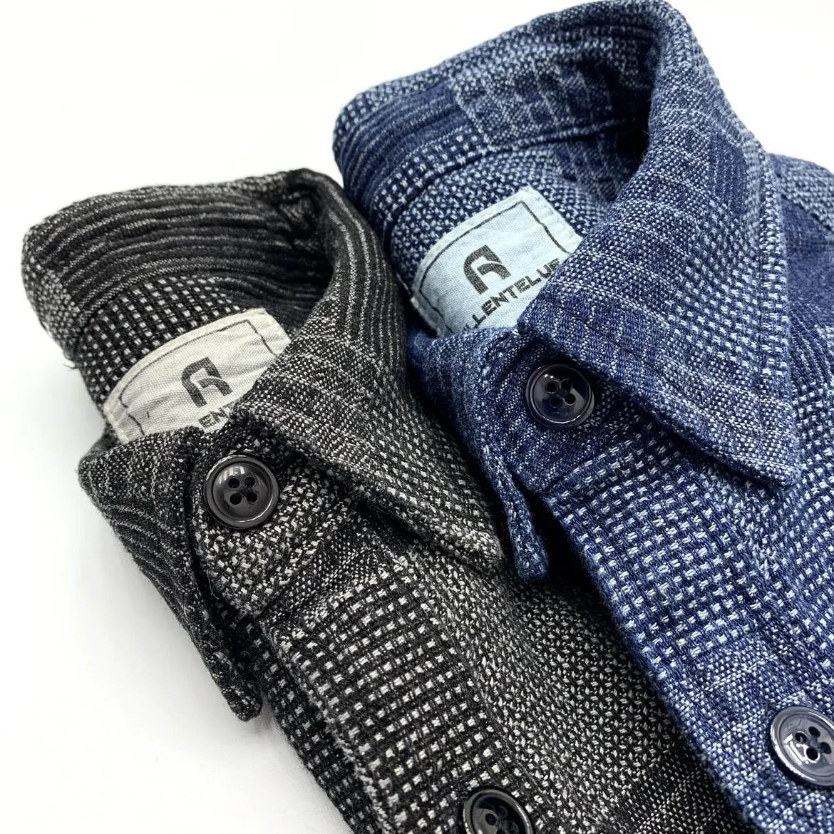 Men's Amekaji Heavyweight Denim Shirt Japanese Vintage-Style Boro Patchwork Jacquard Paneled Niche-Design Long-Sleeve Shirt