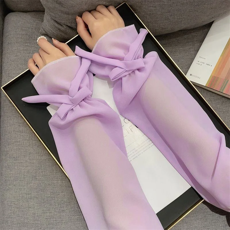 1Pair Women Lace Arm Sleeves Gloves Fingerless Ice Silk Gloves Mesh Tulle Long Gloves Summer Breathable Sun Protection Sleeves