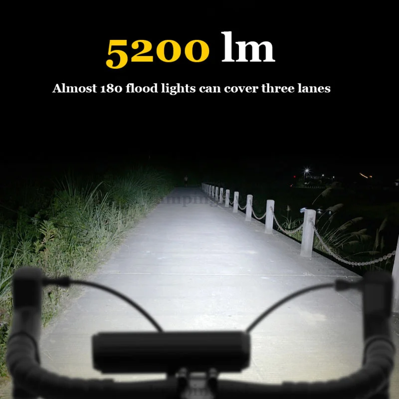 Super Bright 5*P90 Wick Powerful Bike Light Oled Charge Shows 8000Mah Rebicycle Headlight Flashlight Type-C Charging 5200Lm Lamp