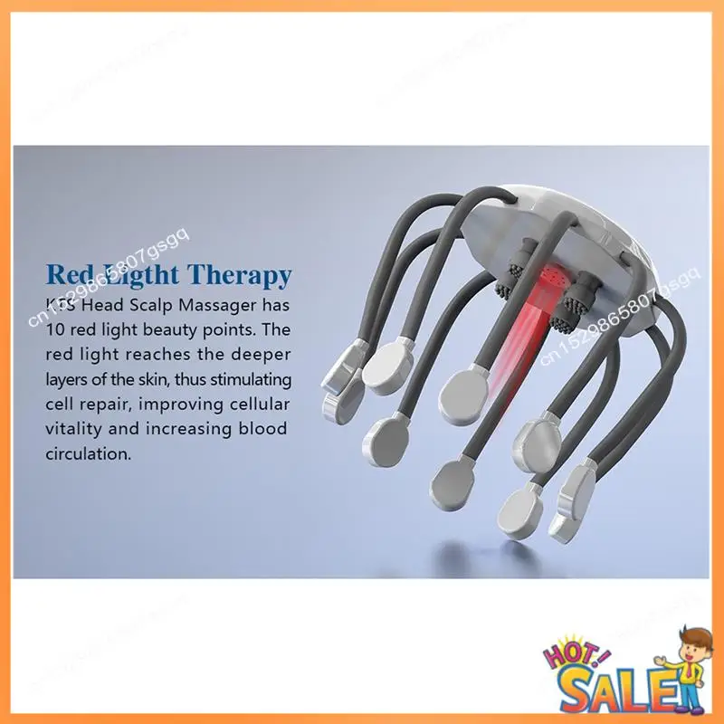 AB68 Electric Head Massager Octopus Scalp Massage Music 5 Modes 14 Vibrating Contacts Red Light Therapy For Stress Relief