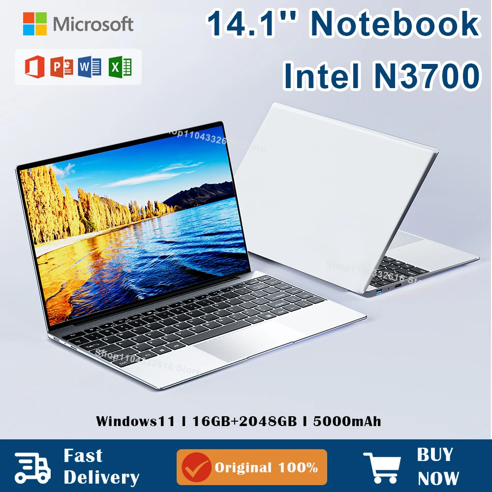 14.1 inch Laptop Intel Pentium N3700 Windows 11 16GB RAM Notebook 1920*1080 Resolution Unlock Computer Office Study gamer PC