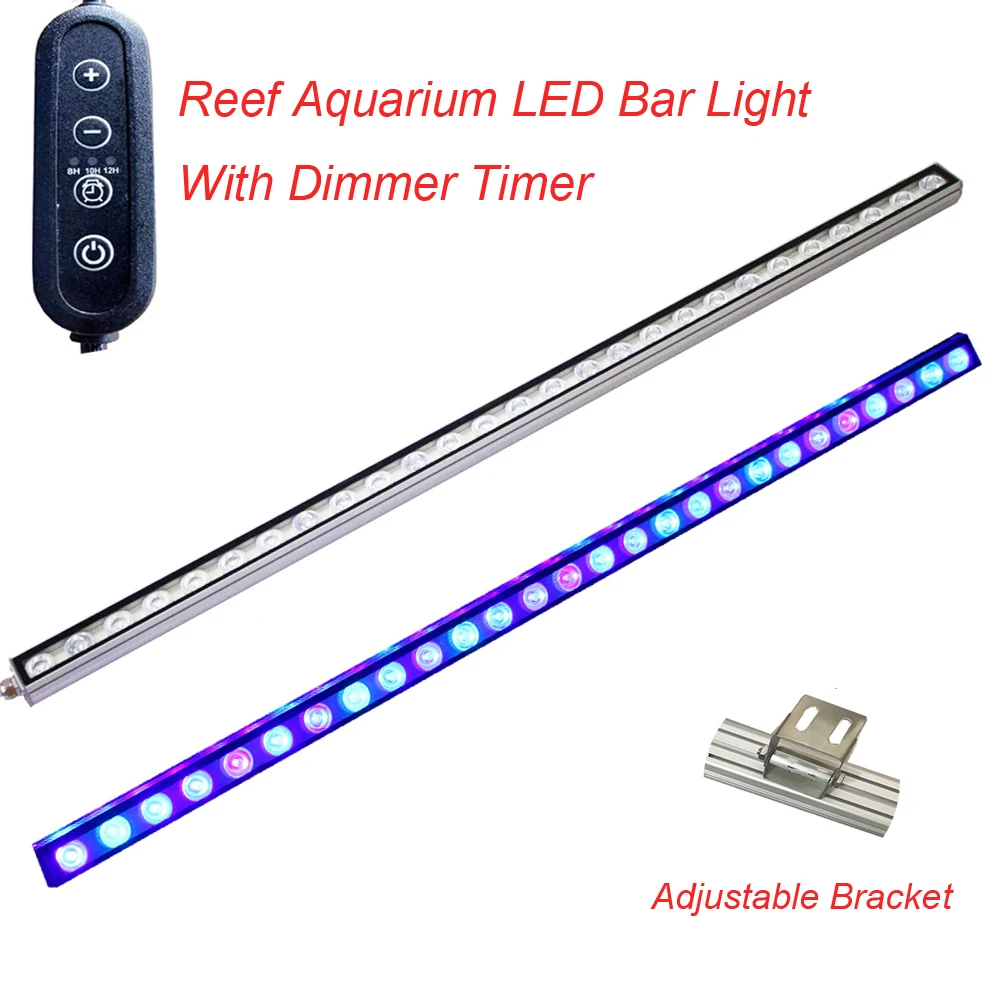 Barra de luz LED para acuario de arrecife, 18x3W, 27x3W, azul completo, UV, suplemento de arrecife de Coral, LED con soporte ajustable