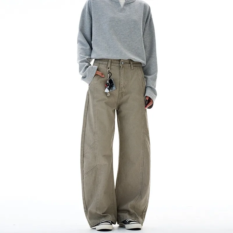 Korean Pure Cotton Men's High Street Casual Wide Leg Pants 2026 Autumn New Retro Harajuku Baggy Cargo Pants for Men Streetwear