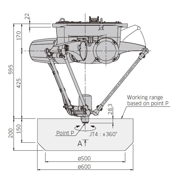 Entregando brazo robótico 6 ejes carga útil industrial 2kg YF002N robot delta para
