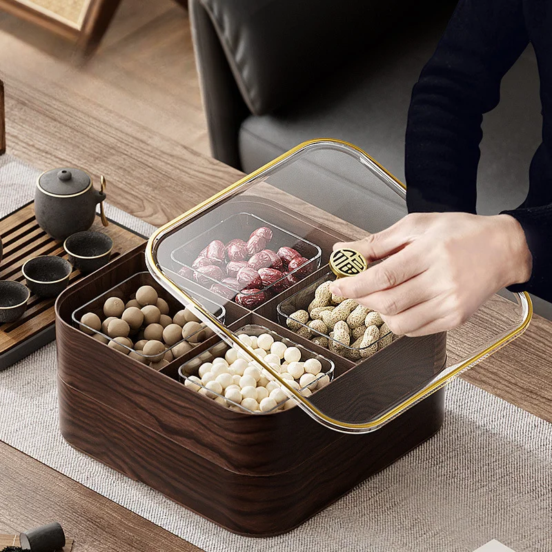 Imitation Wood Dry Fruit Storage Boxes, Moisture-proof Household Light Luxury Retro Living Room Coffee Table with Cover FruitBox