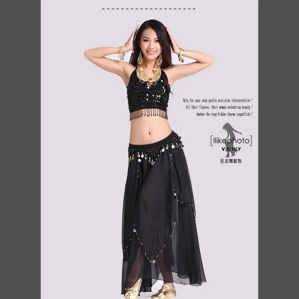 Buikdans Chiffon Rok Met Munten Prestaties Rokken Swing Rok voor Volwassen Vrouwen Danser Praktijk Dans Outfits Dans Rekwisieten