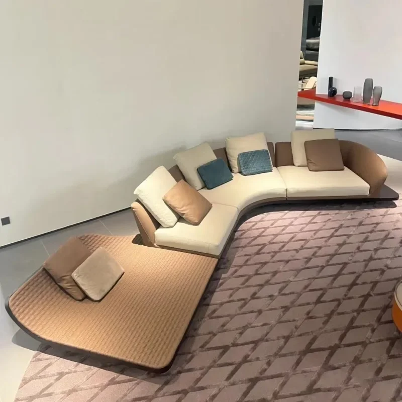 Large flat curved sports car straight row corner solid wood designer sofa