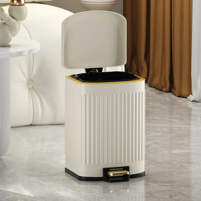 

Leasylife Foot Pedal Bathroom Trash Can Metal Square Paper Basket Black and White for Bedroom Kitchen Hotel Office Home Cafe