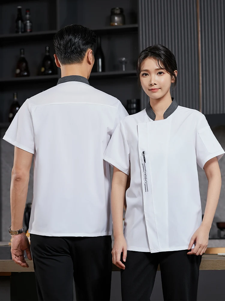 Western Restaurant Kellner Uniform Männer kochen Jacke Catering Küche Arbeits kleidung Hemd Grill Bäckerei Café Overalls Kurzarm
