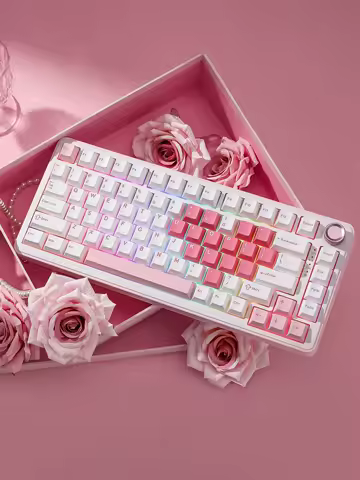 YUNZII B75 PRO White Heart Mechanical Gaming Keyboard, Gasket 75 Knob RGB Keyboard, Triple Mode Hot-Swap Custom Creamy Keyboard
