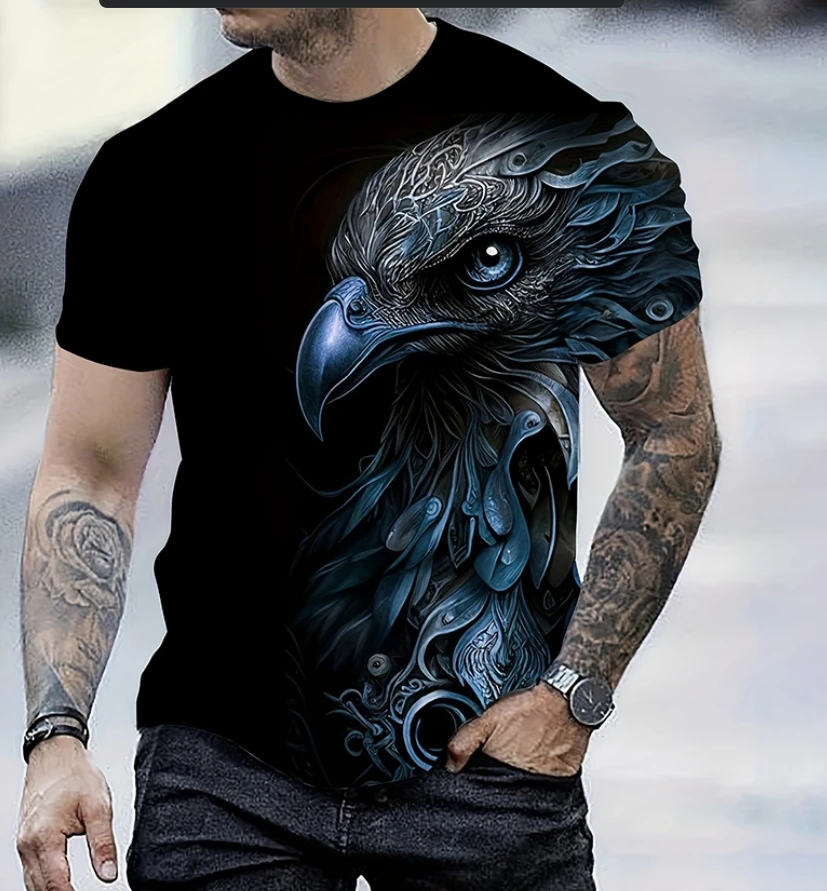Men's Summer Fashion T-shirt Eagle 3D Printed Short sleeved T-shirt Summer Outdoor Leisure Quick drying Breathable T-shirt image 6