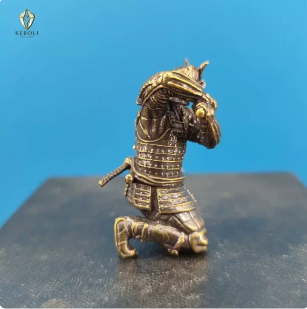 日本の武士真鍮製香炉-禅の家の装飾や茶卓の飾りに最適なヴィンテージ風の戦士像