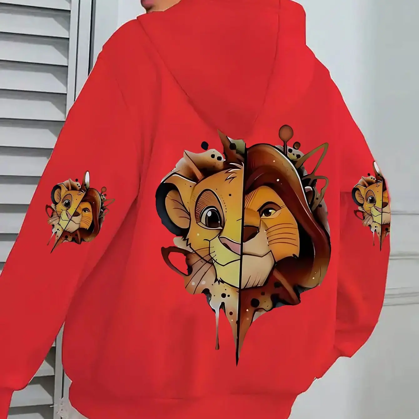 

2025 New Lion King Print Hoodie with Stylish Kangaroo Pockets Comfortable Long-sleeved Casual Hooded Sweater Unisex