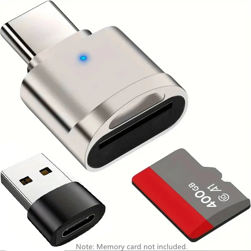 2Pcs Type C TF Reader Zinc Alloy Shell SD Card Reader with USB C Adapter Compatible with MacBook iPhone 15-17, Laptops, Galaxy