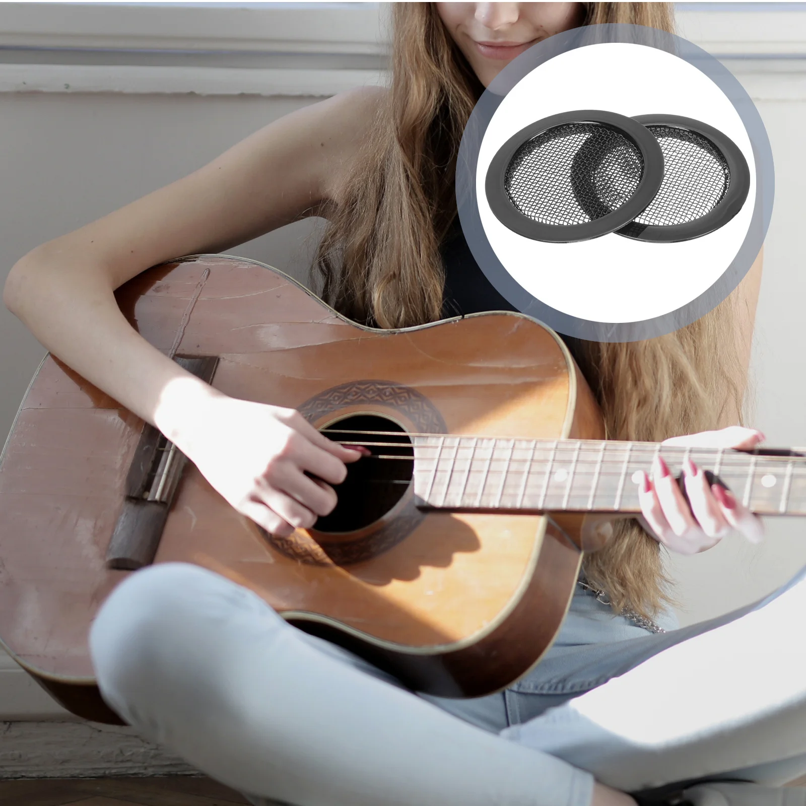 

2Pcs Sound Hole Cover for Guitar Dobro Resonator Metal Grille Screen Lightweight Noise Reduction Accessory for Acoustic