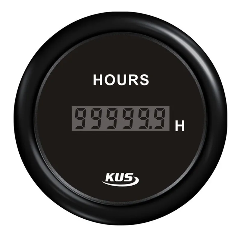 KUS 52mm Digital Hourmeters White Bezel Hour Gauges 0-99999.9H Hour Meters Clock Gauges Red or Yellow Backlight for Auto Boat