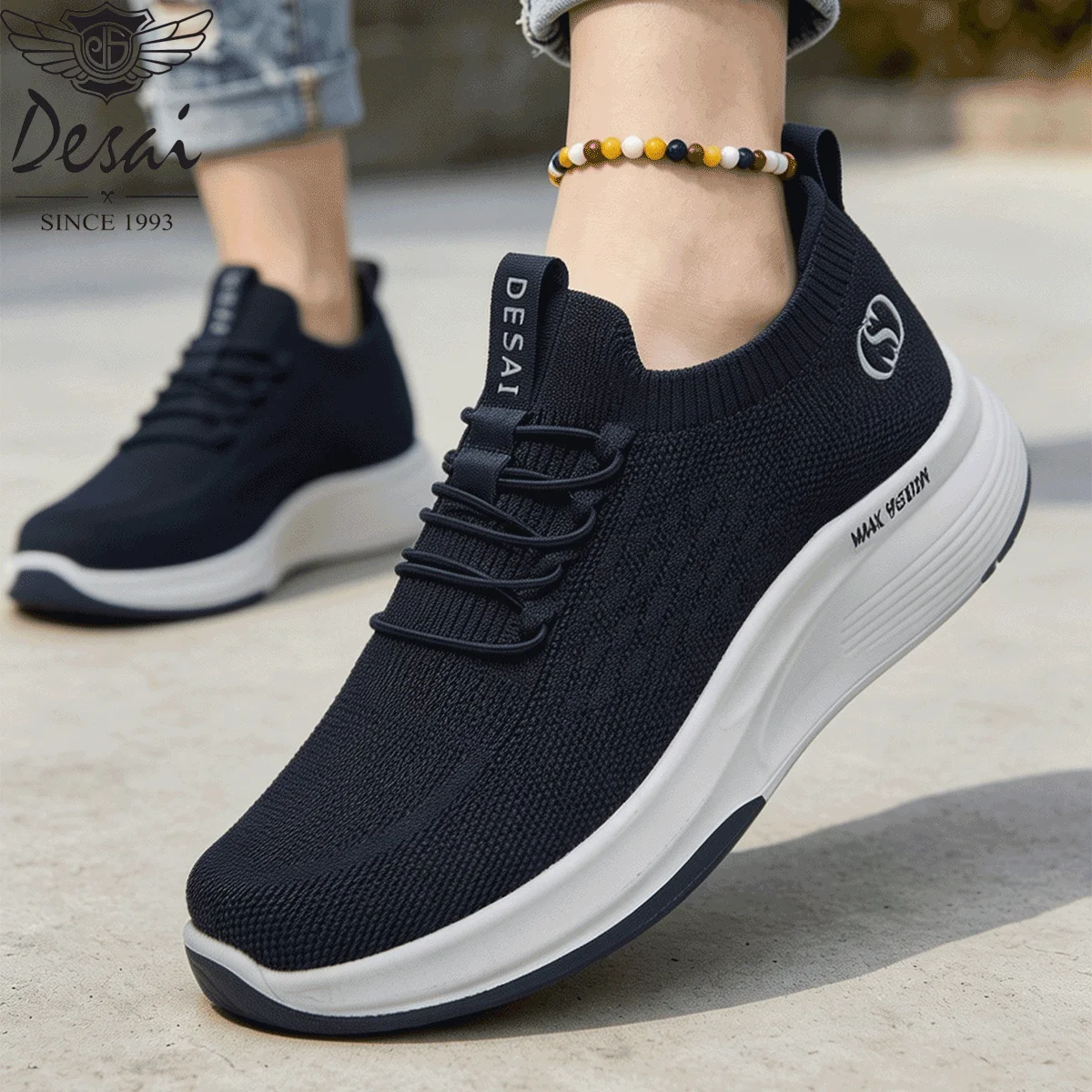 Desai Men's Wide Width Mesh Slip-on Sock Sneakers Thick Sole Breathable Lightweight Walking Shoes Casual Daily Commute